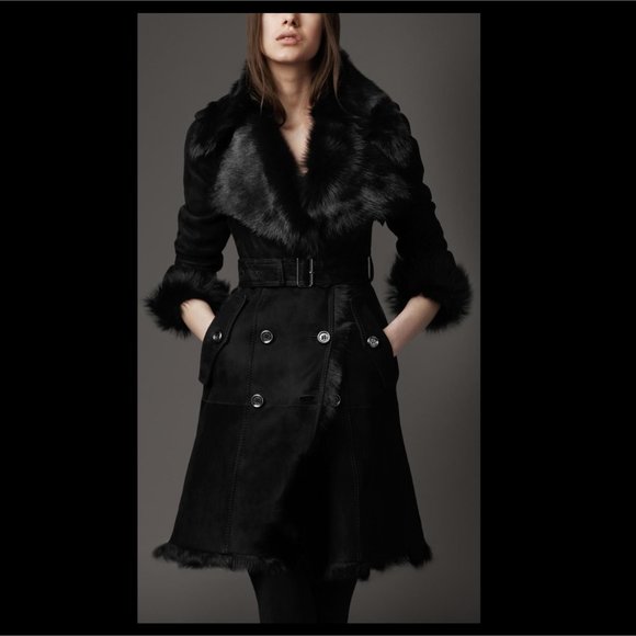 Burberry Lamb Shearling Leather Trench Coat